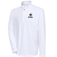 Men's Antigua White New Orleans Saints Metallic Logo Tribute Quarter-Zip Pullover Top