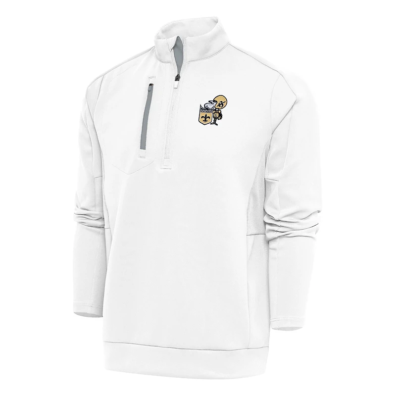 Men's Antigua White New Orleans Saints Team Logo Throwback Generation Quarter-Zip Pullover Top