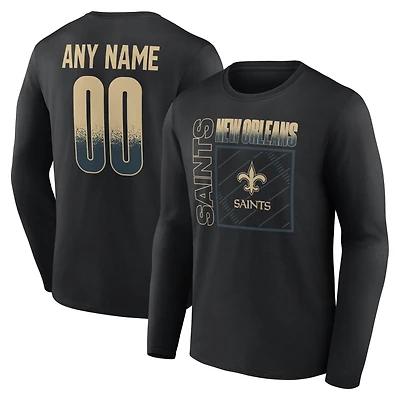 T-shirt à manches longues noir pour homme New Orleans Saints, domicile, personnalisé avec nom et numéro