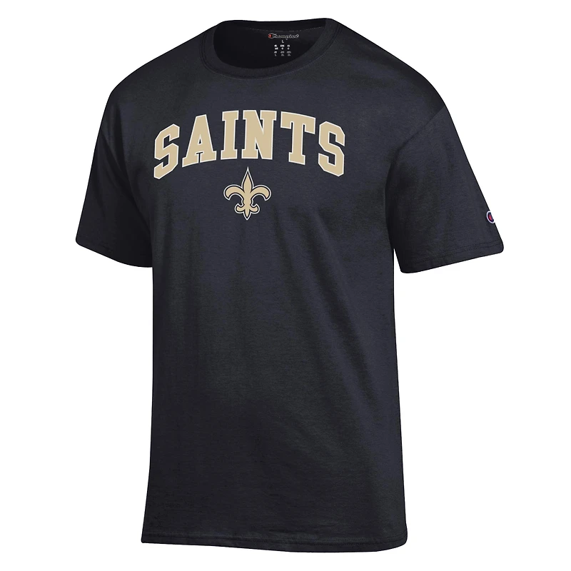 T-shirt noir Champion pour homme avec logo des Saints de la Nouvelle-Orléans.