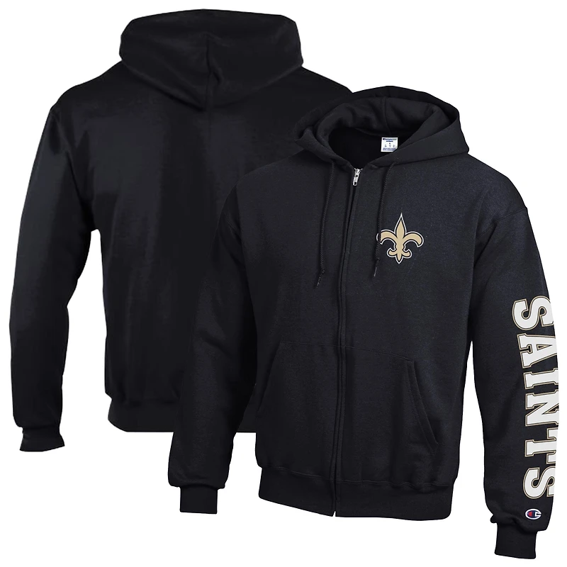 Men's Champion Black New Orleans Saints Powerblend Fleece Full-Zip Hoodie