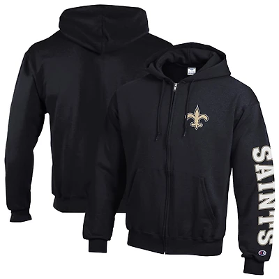 Men's Champion  Black New Orleans Saints Powerblend Fleece Full-Zip Hoodie