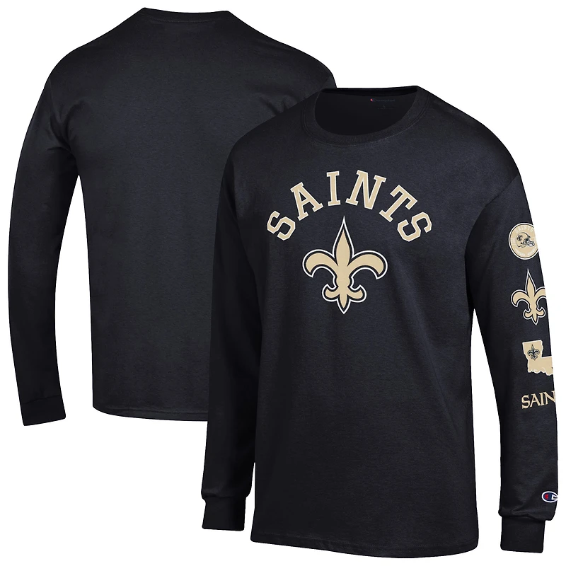 Men's Champion Black New Orleans Saints Seal Long Sleeve T-Shirt