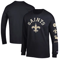 T-shirt à manches longues noir Champion pour homme, motif Seal des Saints de la Nouvelle-Orléans