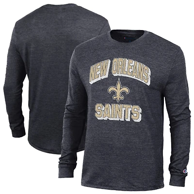 Men's Champion Heather Black New Orleans Saints Ultimate Tri-Blend Long Sleeve T-Shirt