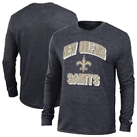 Men's Champion Heather Black New Orleans Saints Ultimate Tri-Blend Long Sleeve T-Shirt