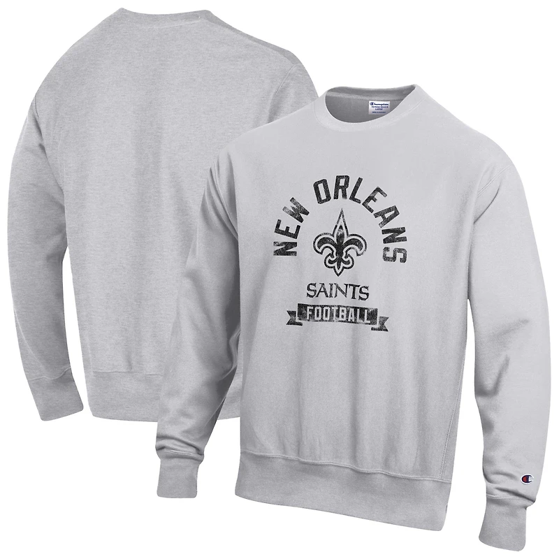 Men's Champion  Heather Gray New Orleans Saints Reverse Weave Fleece Pullover Sweatshirt