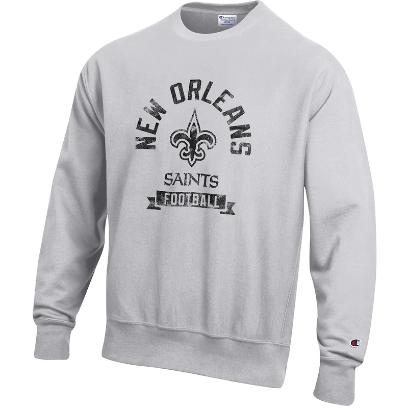 Sweat-shirt en molleton à tissage inversé Champion Heather Grey New Orleans Saints pour homme