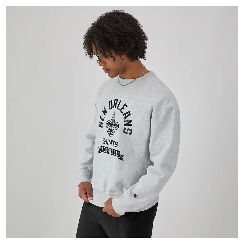Sweat-shirt en molleton à tissage inversé Champion Heather Grey New Orleans Saints pour homme