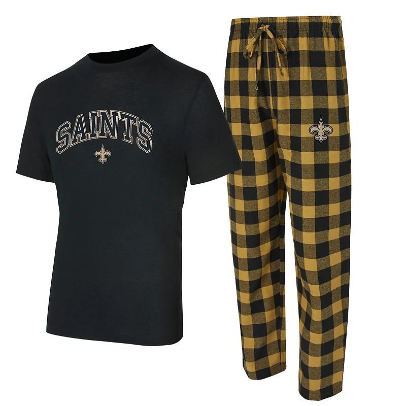 Men's Concepts Sport Black/Gold New Orleans Saints Big & Tall Avondale T-Shirt Flannel Pants Sleep Set