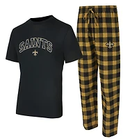 Men's Concepts Sport Black/Gold New Orleans Saints Big & Tall Avondale T-Shirt Flannel Pants Sleep Set