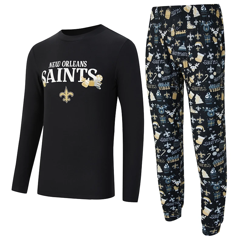 Men's Concepts Sport  Black New Orleans Saints Chestnut Long Sleeve Top & Pants Set