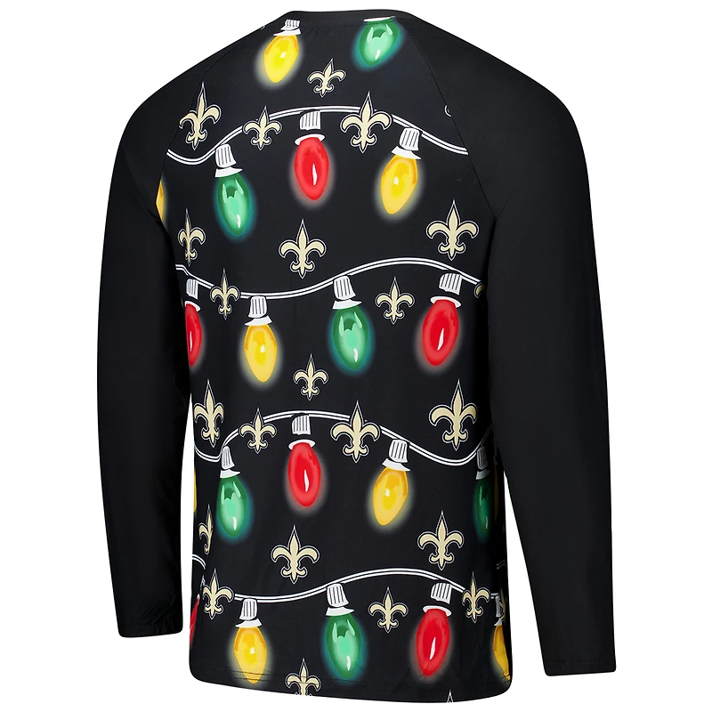 Ensemble t-shirt à manches longues et pantalon en tricot Garland Raglan pour homme Concepts Sport Black New Orleans Saints
