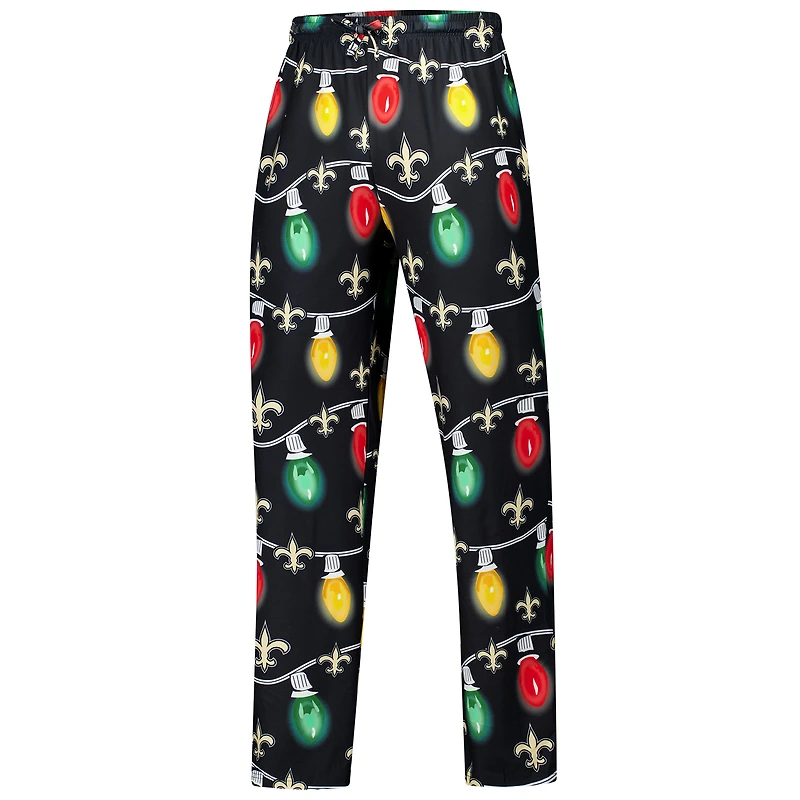 Men's Concepts Sport Black New Orleans Saints Garland Knit Raglan Long Sleeve Top and Pants Set