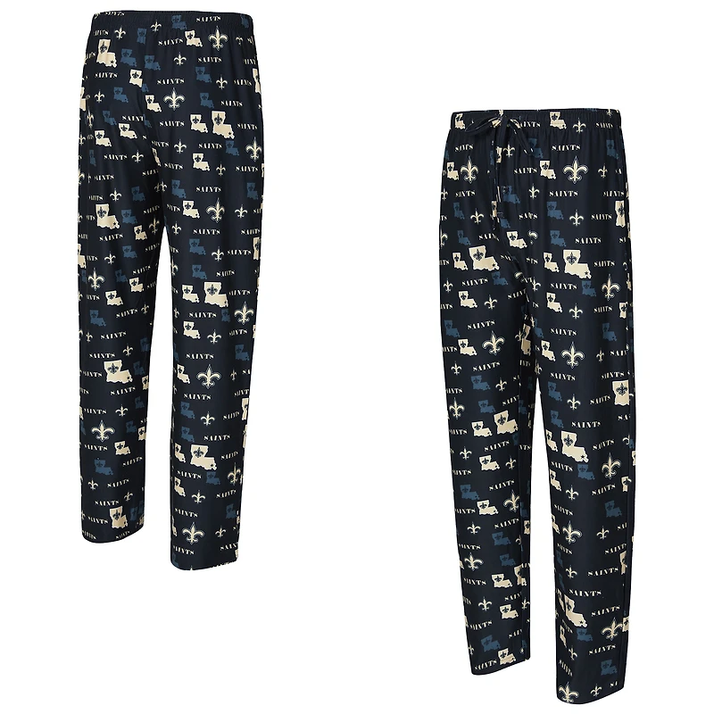 Pantalon Concepts Sport noir à imprimé mosaïque des Saints de la Nouvelle-Orléans pour homme