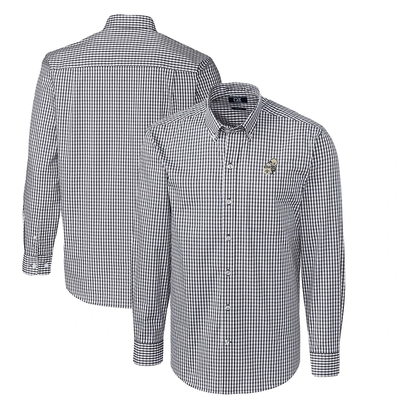 Chemise boutonnée à manches longues pour homme, couleur anthracite, avec logo rétro des Saints de la Nouvelle-Orléans, facile d'entretien, en vichy extensible, grande taille