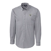 Chemise boutonnée à manches longues pour homme, couleur anthracite, avec logo rétro des Saints de la Nouvelle-Orléans, facile d'entretien, en vichy extensible, grande taille
