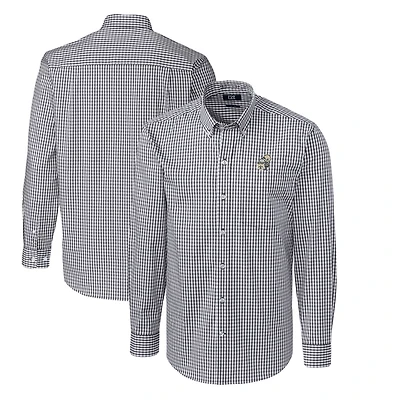 Chemise boutonnée à manches longues pour homme, couleur anthracite, avec logo rétro des Saints de la Nouvelle-Orléans, facile d'entretien, en vichy extensible, grande taille