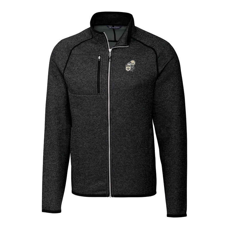 Men's Cutter & Buck Heather Charcoal New Orleans Saints Throwback Logo Mainsail Sweater-Knit Big Tall Full-Zip Pullover Jacket