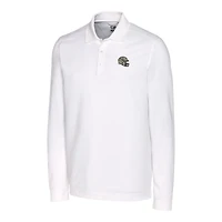 Polo à manches longues piqué tri-blend blanc Cutter & Buck pour homme, motif casque des Saints de la Nouvelle-Orléans