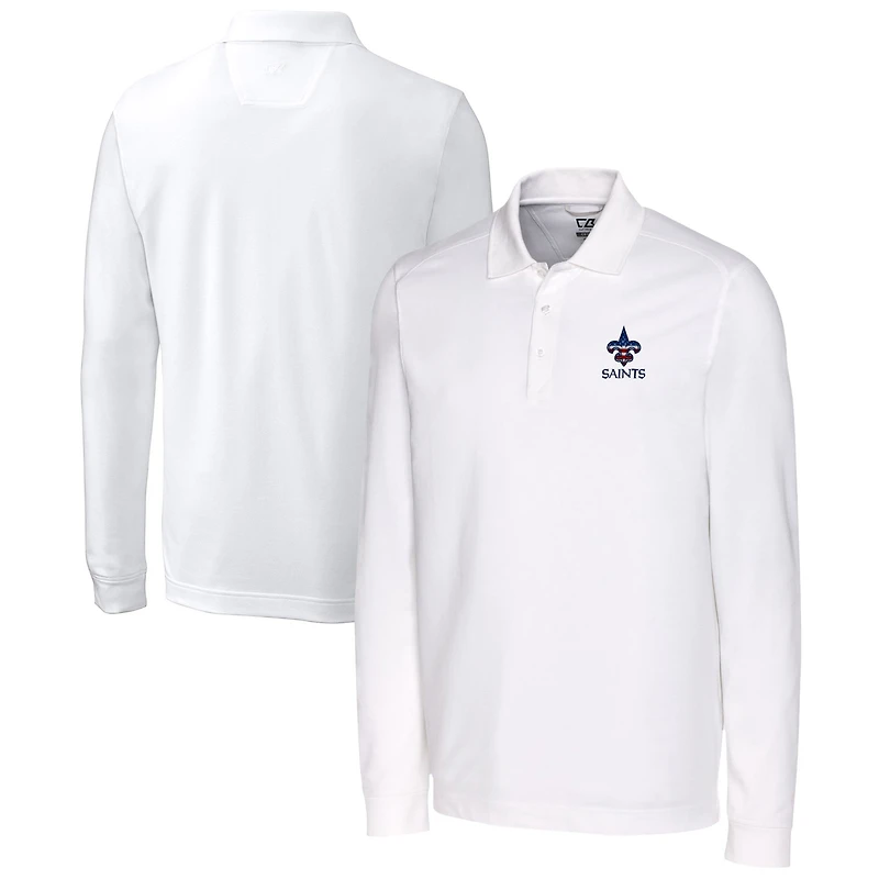 Polo piqué à manches longues blanc Cutter & Buck des Saints de la Nouvelle-Orléans pour homme