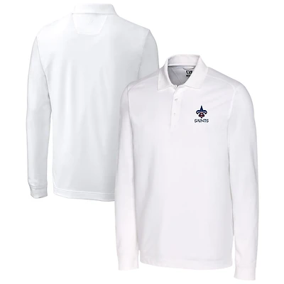 Polo piqué à manches longues blanc Cutter & Buck des Saints de la Nouvelle-Orléans pour homme