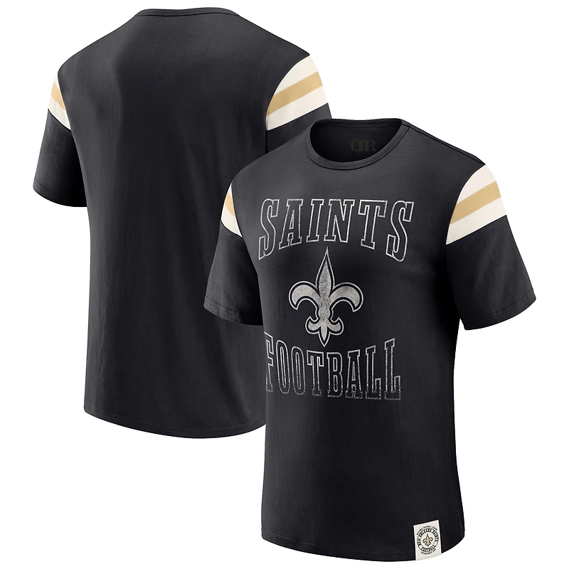 Men's Darius Rucker Collection by Fanatics  Black New Orleans Saints Football Stripe Sleeve T-Shirt