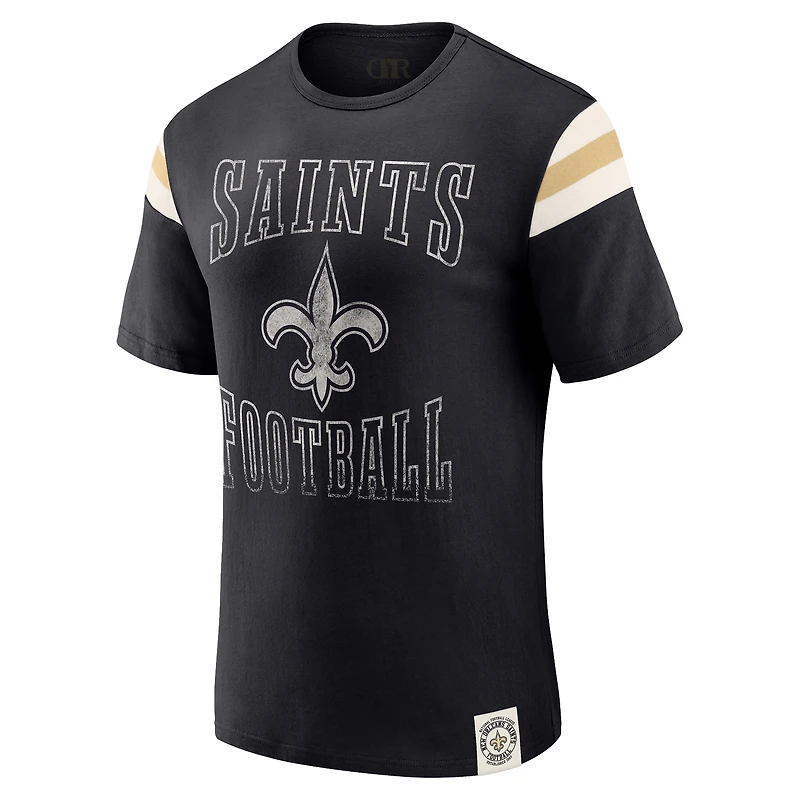 Men's Darius Rucker Collection by Fanatics  Black New Orleans Saints Football Stripe Sleeve T-Shirt