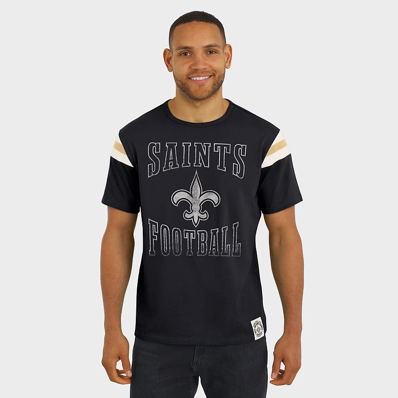 Men's Darius Rucker Collection by Fanatics  Black New Orleans Saints Football Stripe Sleeve T-Shirt