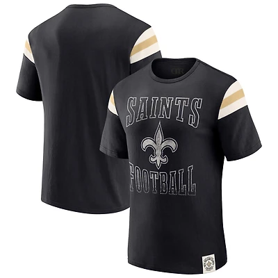 Men's Darius Rucker Collection by Fanatics  Black New Orleans Saints Football Stripe Sleeve T-Shirt
