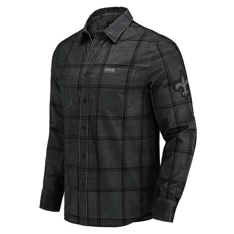 Chemise boutonnée en velours côtelé micro noir à carreaux des Saints de la Nouvelle-Orléans pour homme collection Darius Rucker par Fanatics
