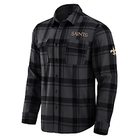Chemise boutonnée décontractée à carreaux tri-blend pour homme, collection Darius Rucker par Fanatics, noire, des Saints de la Nouvelle-Orléans