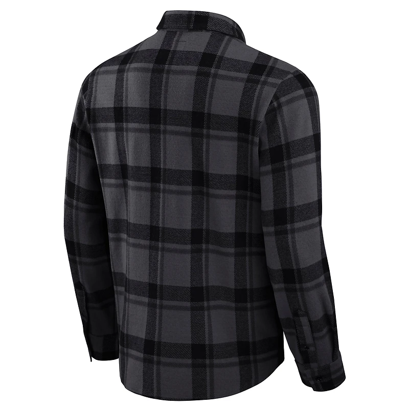 Chemise boutonnée décontractée à carreaux tri-blend pour homme, collection Darius Rucker par Fanatics, noire, des Saints de la Nouvelle-Orléans
