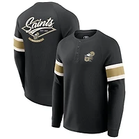 Men's Darius Rucker Collection by Fanatics Black New Orleans Saints Waffle-Knit Raglan Long Sleeve Henley T-Shirt