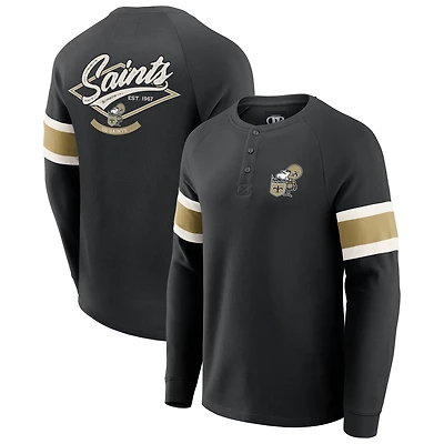 Men's Darius Rucker Collection by Fanatics Black New Orleans Saints Waffle-Knit Raglan Long Sleeve Henley T-Shirt