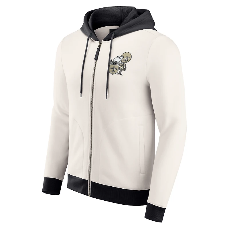 Men's Darius Rucker Collection by Fanatics Cream New Orleans Saints Distressed Graphics Full-Zip Hoodie
