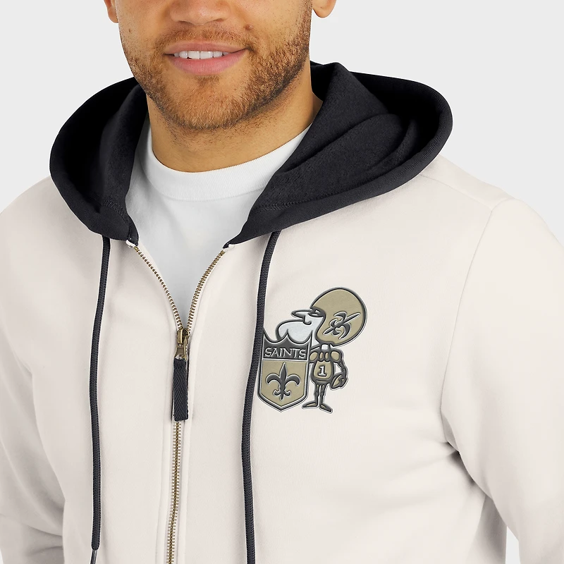 Men's Darius Rucker Collection by Fanatics Cream New Orleans Saints Distressed Graphics Full-Zip Hoodie