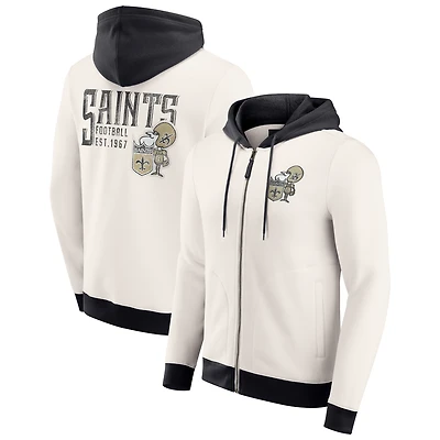 Sweat à capuche zippé pour homme de la collection Darius Rucker par Fanatics, couleur crème, motif New Orleans Saints, effet vieilli