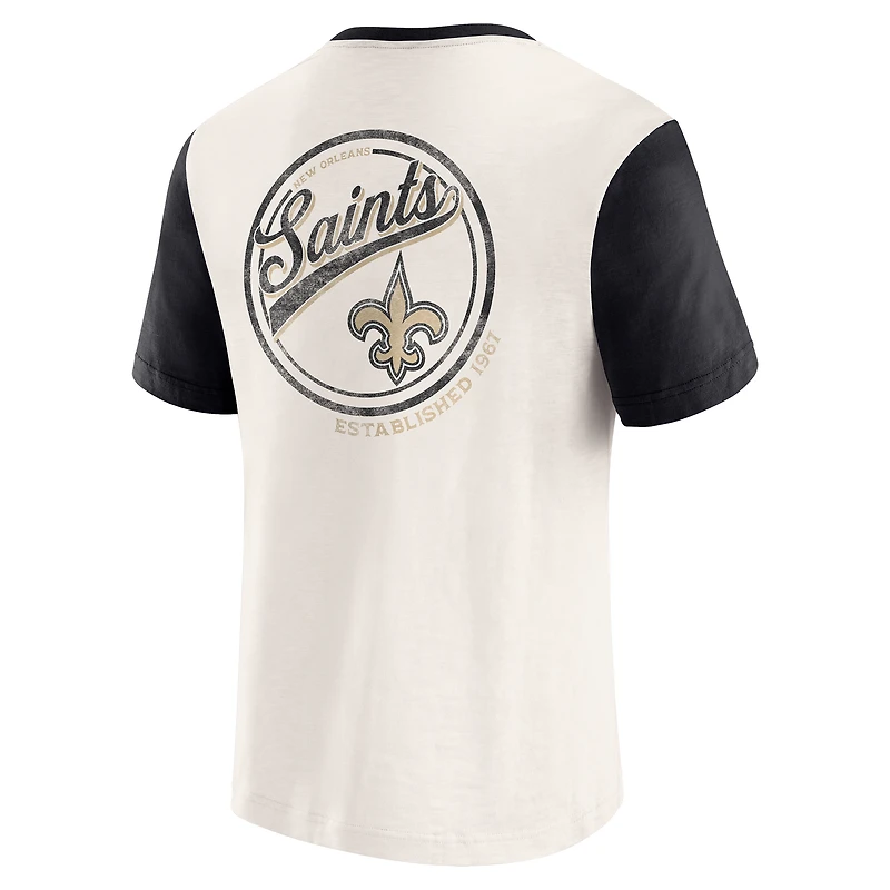 Men's Darius Rucker Collection by Fanatics Cream New Orleans Saints Henley Colorblock Slub Pocket T-Shirt