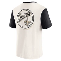 Men's Darius Rucker Collection by Fanatics Cream New Orleans Saints Henley Colorblock Slub Pocket T-Shirt