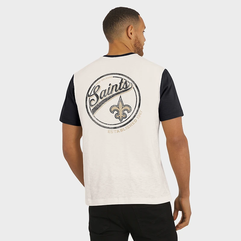 Men's Darius Rucker Collection by Fanatics Cream New Orleans Saints Henley Colorblock Slub Pocket T-Shirt