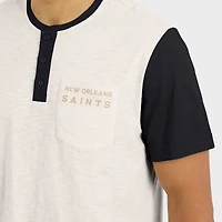 Men's Darius Rucker Collection by Fanatics Cream New Orleans Saints Henley Colorblock Slub Pocket T-Shirt