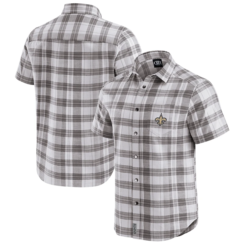 Men's Darius Rucker Collection by Fanatics Gray New Orleans Saints Team Plaid Short Sleeve Full-Snap Shirt
