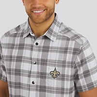 Men's Darius Rucker Collection by Fanatics Gray New Orleans Saints Team Plaid Short Sleeve Full-Snap Shirt