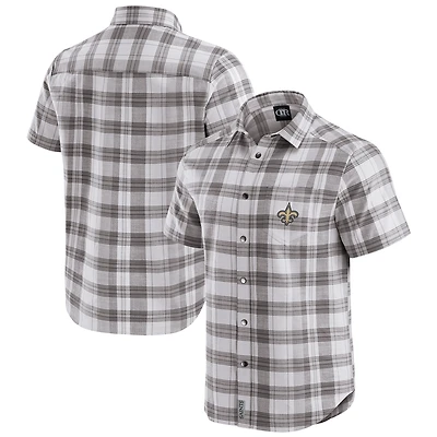 Men's Darius Rucker Collection by Fanatics Gray New Orleans Saints Team Plaid Short Sleeve Full-Snap Shirt