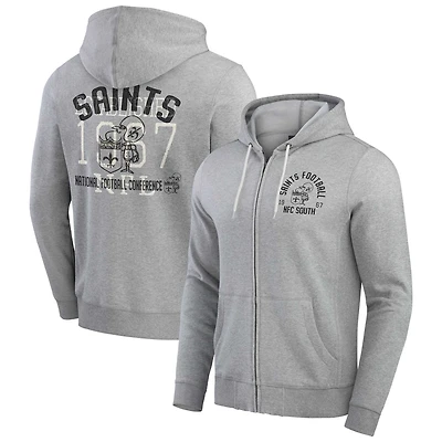 Men's Darius Rucker Collection by Fanatics Heather Gray New Orleans Saints Vintage Stripe Full-Zip Hoodie