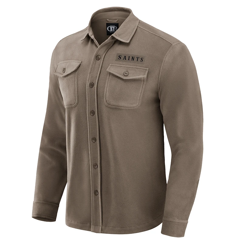 Chemise boutonnée confortable en polaire beige des Saints de la Nouvelle-Orléans pour homme collection Darius Rucker par Fanatics