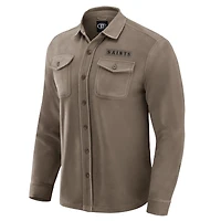 Chemise boutonnée confortable en polaire beige des Saints de la Nouvelle-Orléans pour homme collection Darius Rucker par Fanatics