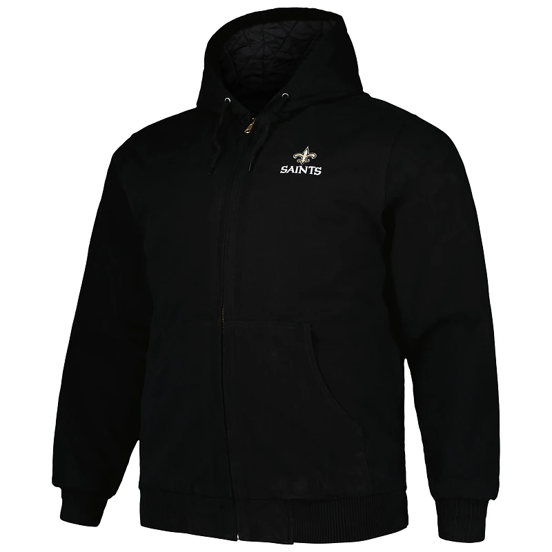 Dunbrooke Black New Orleans Saints Big & Tall Dakota Veste à capuche en toile entièrement zippée pour homme