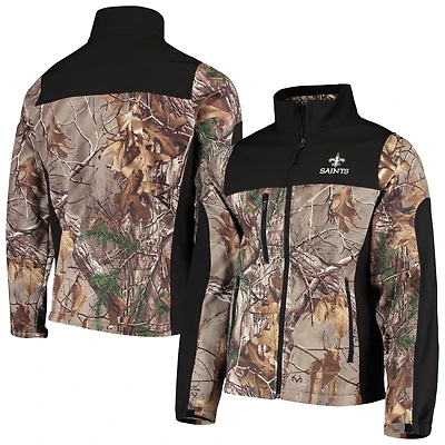 Veste softshell zippée intégrale Dunbrooke Realtree Camo/Noir New Orleans Saints Circle Hunter pour homme